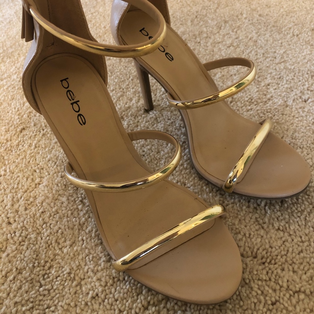 Bebe High Heels- Gold, Size 7.5